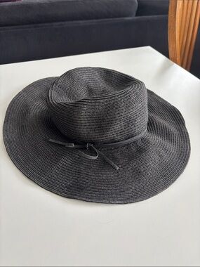 Talula Black Wide-Brim Floppy straw Sun Hat